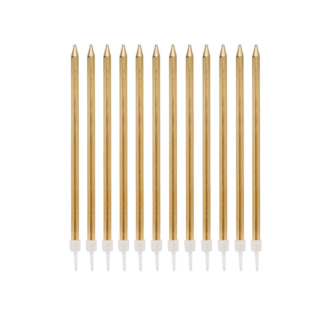 Gold Tall Skinny Wax Candles 12 Pack