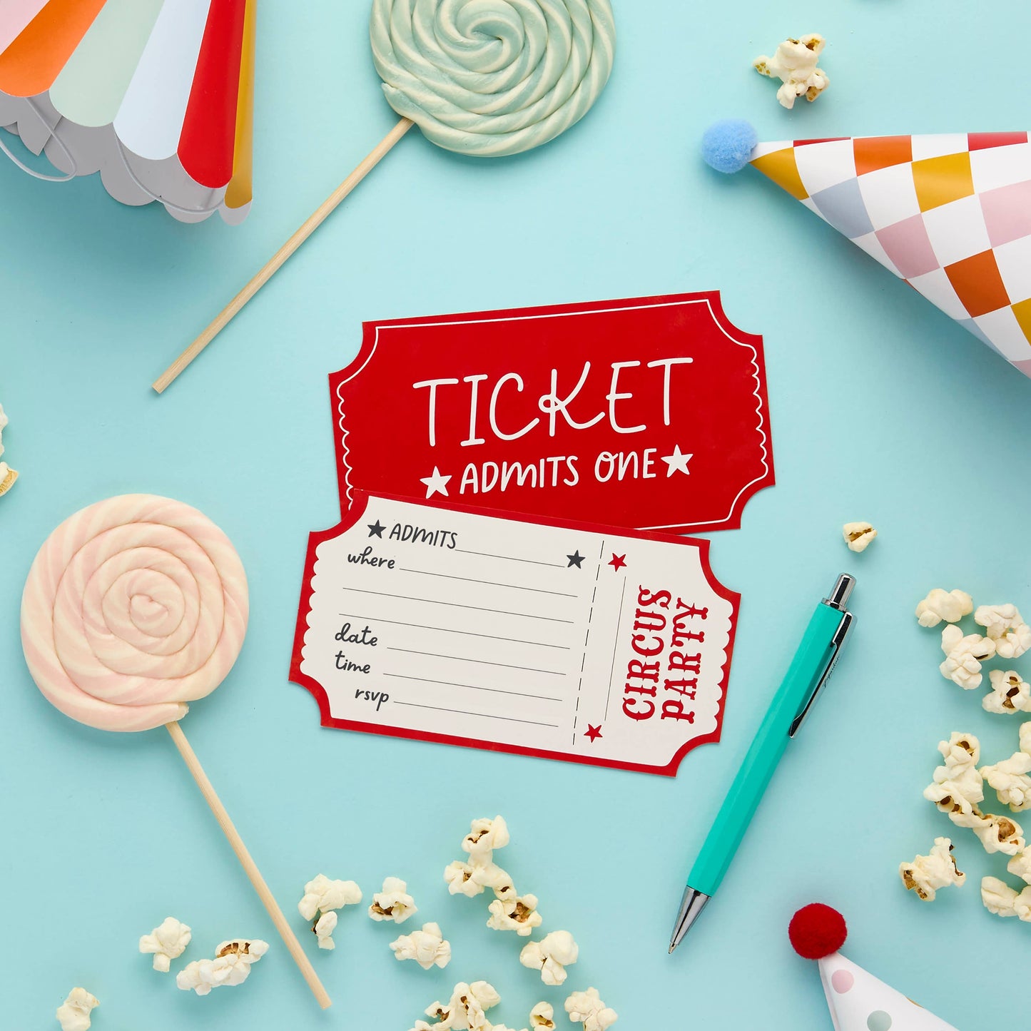 Circus Party Ticket Invitations - Pack of 8