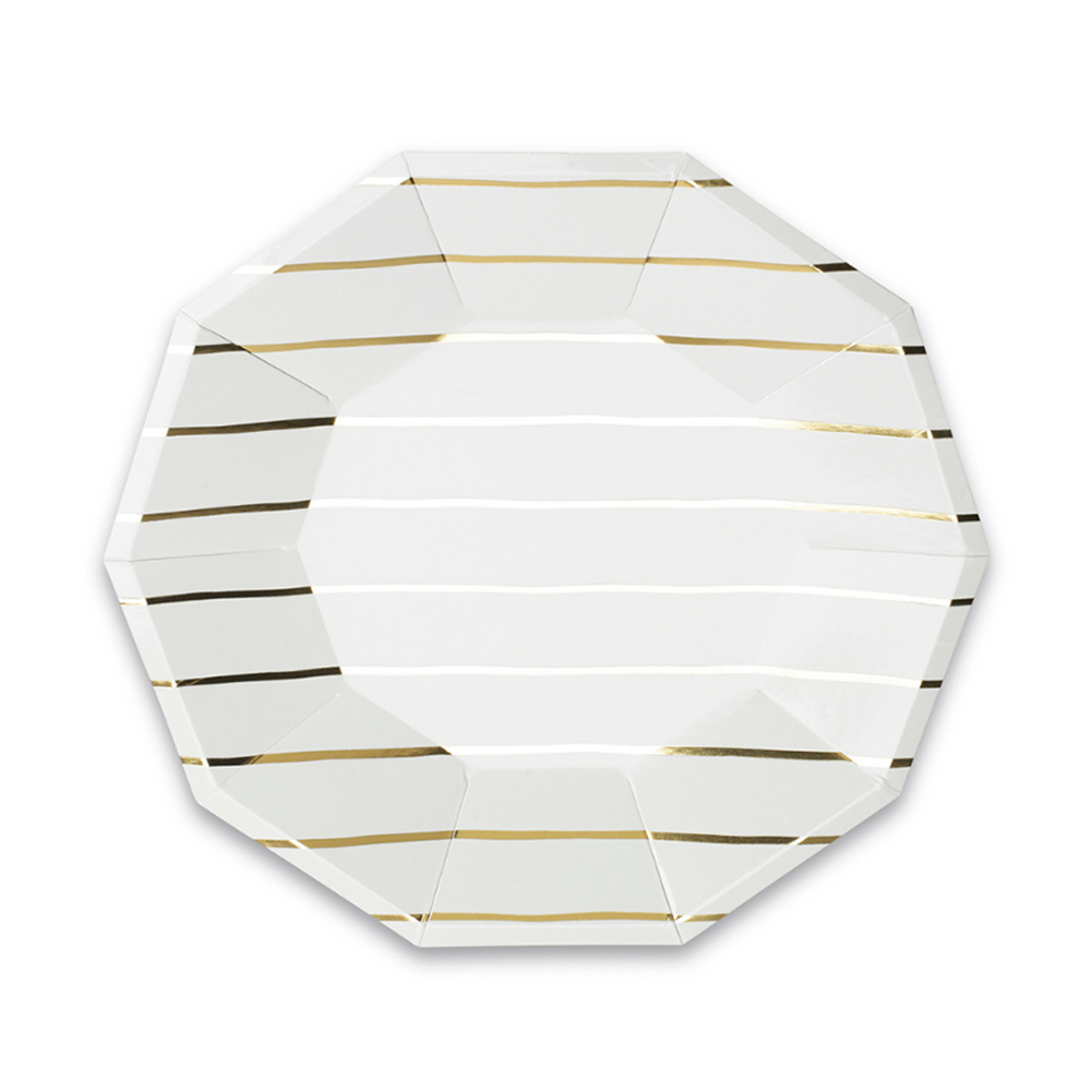 Frenchie Metallic Striped Large Plates - 8 Pk.