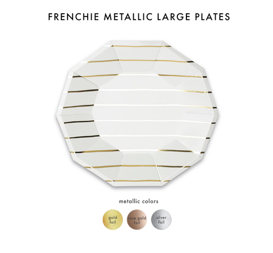 Frenchie Metallic Striped Large Plates - 8 Pk.