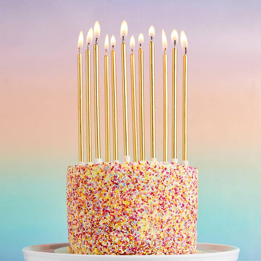 Gold Tall Skinny Wax Candles 12 Pack