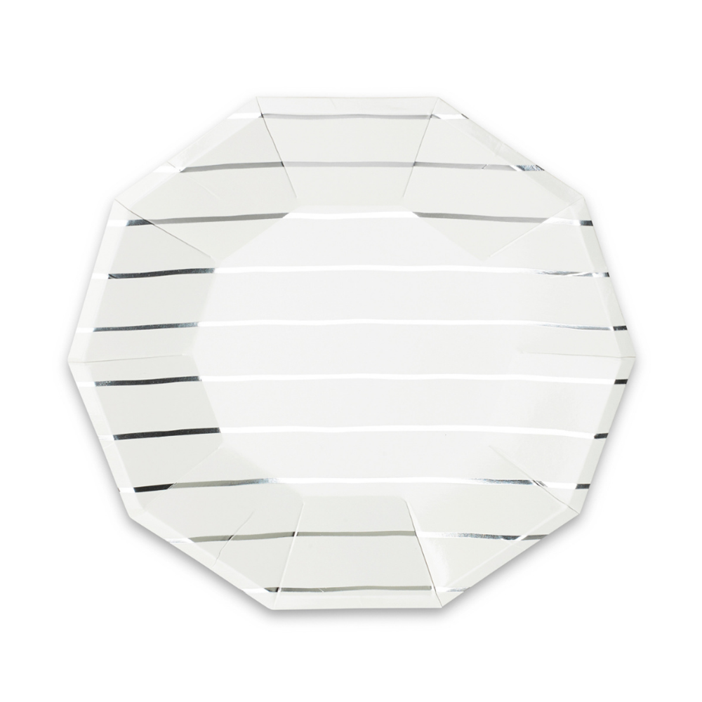 Frenchie Metallic Striped Large Plates - 8 Pk.