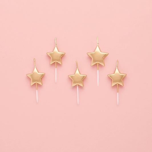 Gold Metallic Star Candles - Pack of 5