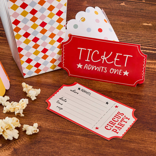 Circus Party Ticket Invitations - Pack of 8