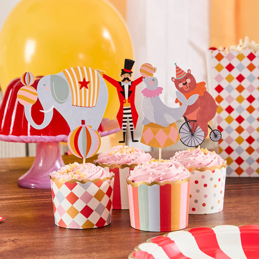 Circus Food Picks & Food Cup Set - Pack of 12